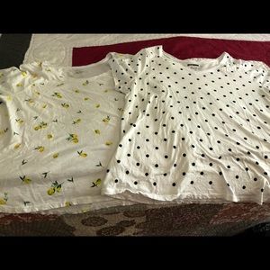 Two Lane Bryant t shirts both white with designs